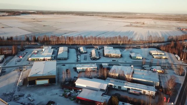 Aerial Footage Of Finnish city Sein&radic;&sect;joki / Rengastie in nice snowy Winter look of Finland.