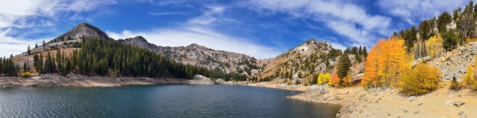 Silver Lake by Solitude and Brighton Ski resort in Big Cottonwood Canyon. Panoramic Views from the...