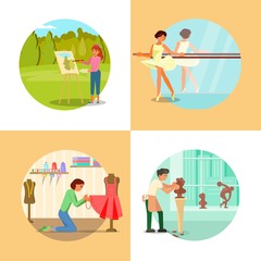 People enjoying their hobbies vector flat illustration © Siberian Art