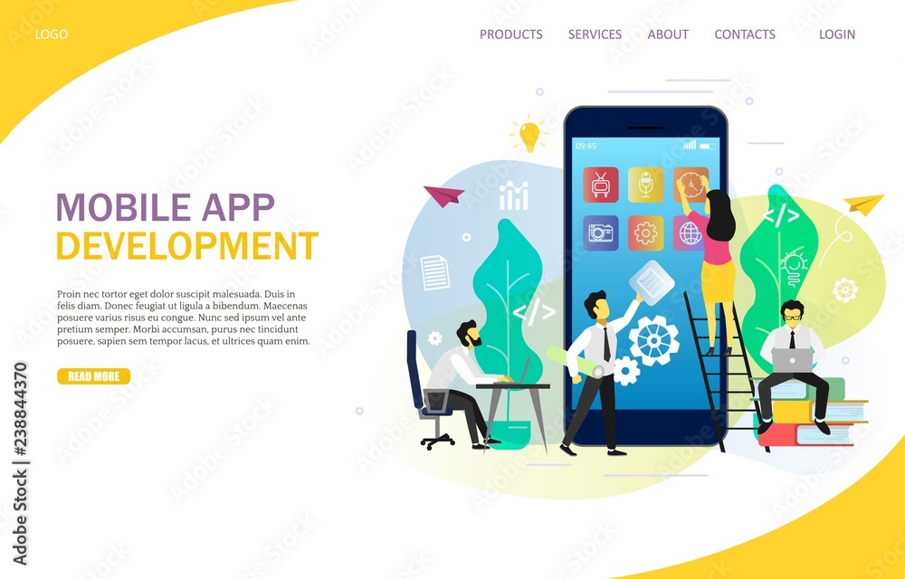 Wall mural mobile app development landing page website vector template