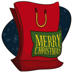 Red Shopping Bag and Greeting Ribbon for Christmas Sales Season, Vector Illustration