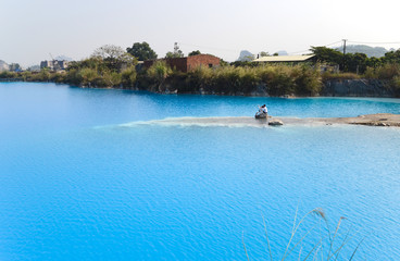 Tuyet Tinh Coc lake , Natural color Crystal Blue lake at Trai Son mountain, Hai phong, Vietnam