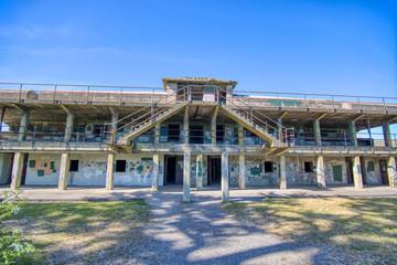 The Kinzie Battery of historic Fort Worden in Fort Worden State Park. This concrete bunker housed...