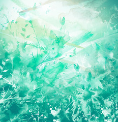 Watercolor bouquet of flowers, Beautiful abstract splash of paint, fashion illustration.Orchid flowers, dew, cornflower, green peony, rose, field or garden flowers. Watercolor abstract. Summer card