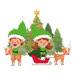 couple of elves with christmas tree