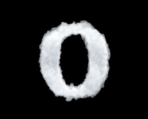 3d rendering of a cloud shaped as number 0 isolated on black background.