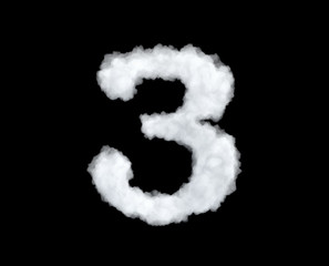 3d rendering of thick white cloud '3' number on black background