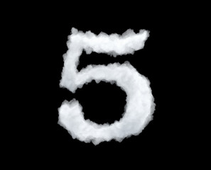3d rendering of thick white cloud '5' number on black background