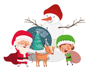 santa claus and elf with crystal ball
