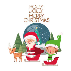 santa claus and elf with crystal ball