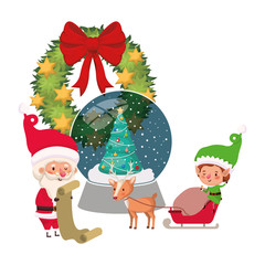 santa claus and elf with crystal ball