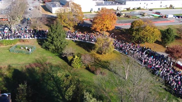Distant Aerial of Charity Run Crowd Jogging