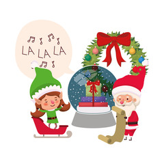 santa claus and elf woman with crystal ball