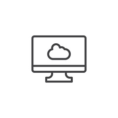 Cloud computing outline icon. linear style sign for mobile concept and web design. Monitor with cloud simple line vector icon. Symbol, logo illustration. Pixel perfect vector graphics