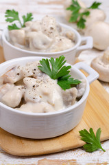 Slices of mushrooms and meat