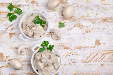 Slices of mushrooms and meat