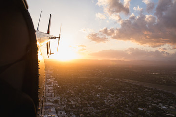 tail end of helicopter at sunset