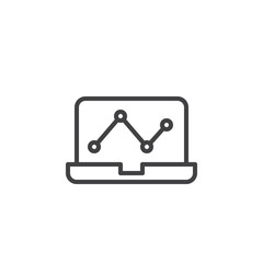 Laptop with analytics graph outline icon. linear style sign for mobile concept and web design. Business Chart computer simple line vector icon. Symbol, logo illustration. Pixel perfect vector graphics