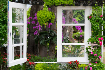 Window with flower decoration design.