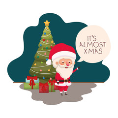 santa claus with christmas tree and gifts