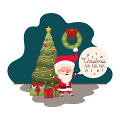 santa claus with christmas tree and gifts