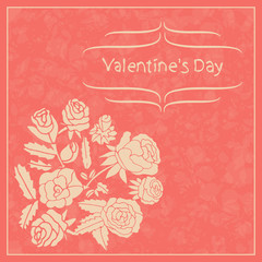 Bouquet of roses. Pink background. Card. Valentine's Day