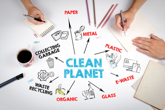 Clean Planet. Collection and recycling of waste concept. The meeting at the white office table