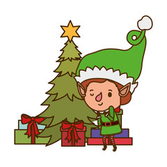 elf with christmas tree and gifts