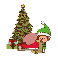 Obraz na płótnie Canvas elf with sled and christmas tree avatar character