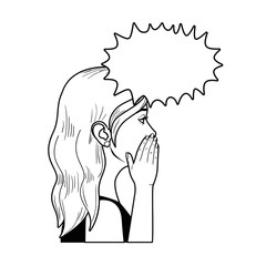 young woman with speech bubble avatar character