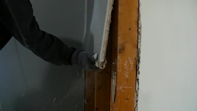 Man Pulls Out Drywall In Slow Motion
