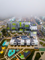 Foggy weather aerial Minsk city view