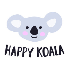 Happy koala, animal head. Vector hand drawn illustration for greeting card, kids wear, t shirt, social network stickers, posters design.