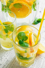 Summer drink. Traditional lemonade with lemon mint
