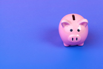 Pinik piggy bank on bright colored background