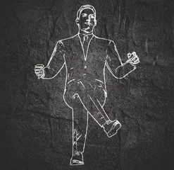 An illustration of man in sitting pose on chair. Front view. Chalkboard style