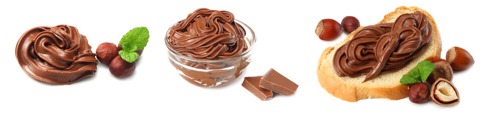 chocolate cream with hazelnut isolated on white background