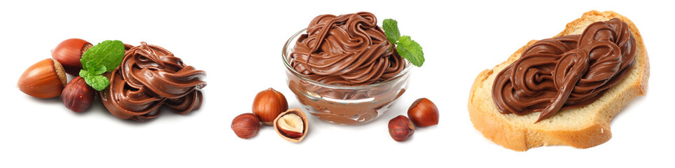 chocolate cream with hazelnut isolated on white background