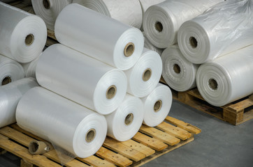 Warehouse with rolls of polyethylene