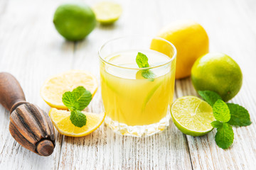 Glass with fresh lemon juice