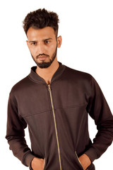 Handsome boy In black jacket In front of camera, Pune, Maharashtra.