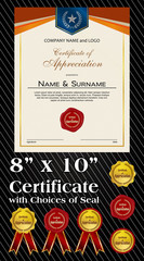 8x10 size of Certificate of Appreciation with laurel wreath and wax seal portrait version