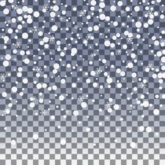 Snowfall on a transparent background. Christmas background