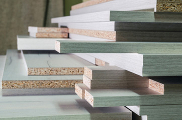 board chipboard cut parts for furniture production close-up