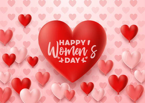 Happy International Women's Day with hearts balloon background