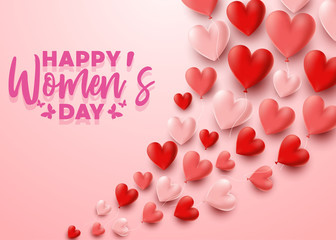Happy International Women's Day with hearts balloon background