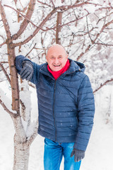 Senior man on a walk. Positive lifestyle and life after 50 -60 year. Good mood and holiday joyful 