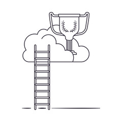 clouds with trophy and stairs isolated icon