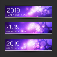 Set of Horizontal Christmas, New Year Headers or Banners - 2019 
