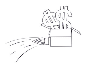 rocket carton box with dollar isolated icon